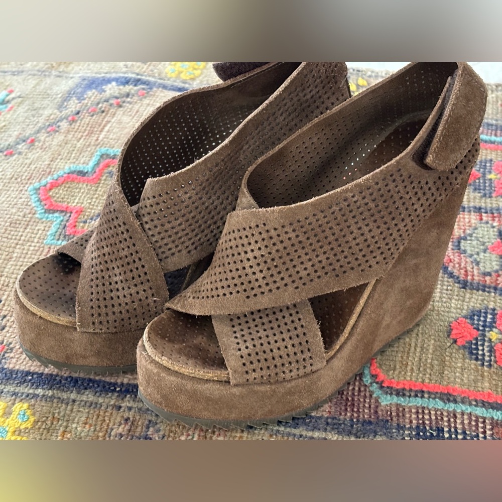 COPY - Pedro Garcia Perforated Suede Wedge Slingbacks 39 8.5